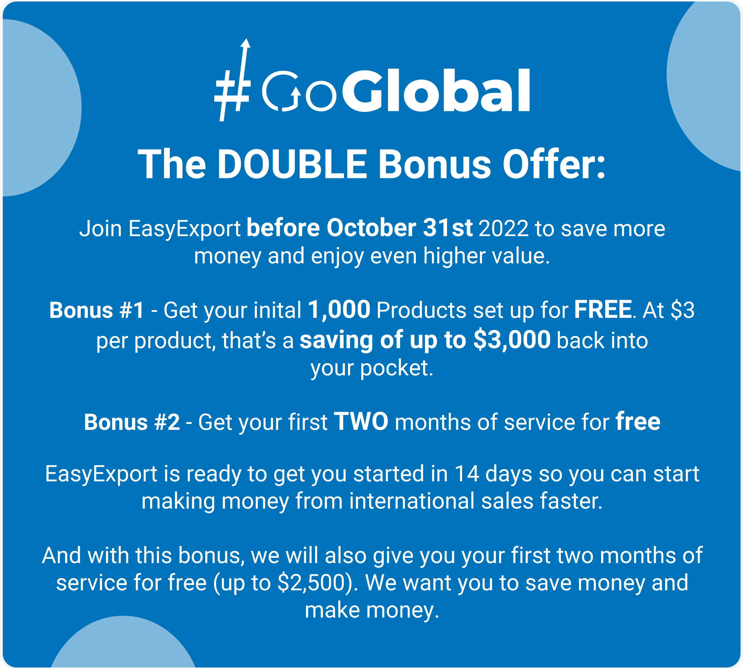 EasyExport - GoGlobal - American Sellers - Double Offer